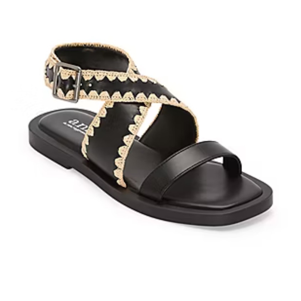 a.n.a Black‎ and Cream Strappy Vest Flat Sandals Size 8M